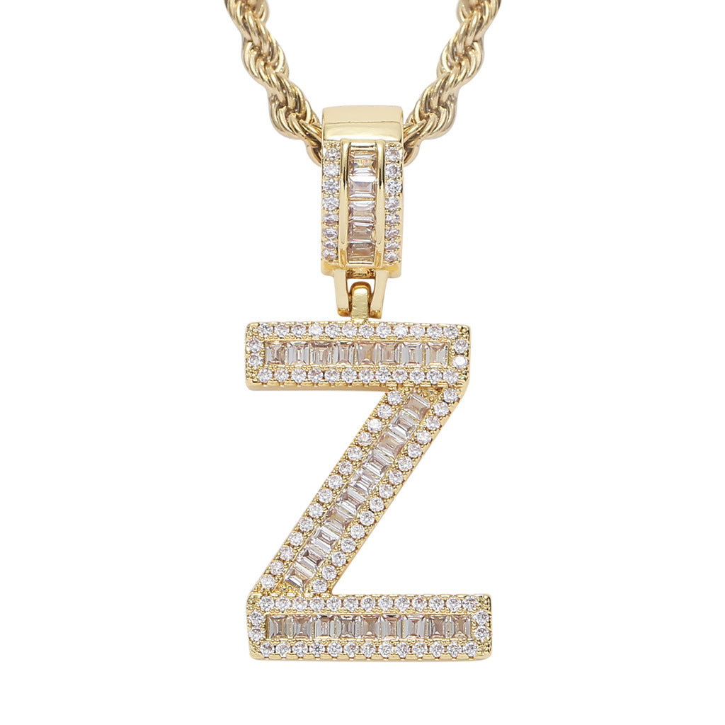 Zircon 26 English Letters Male And Female Hip-hop Pendants Creative Hipster Rap Necklace