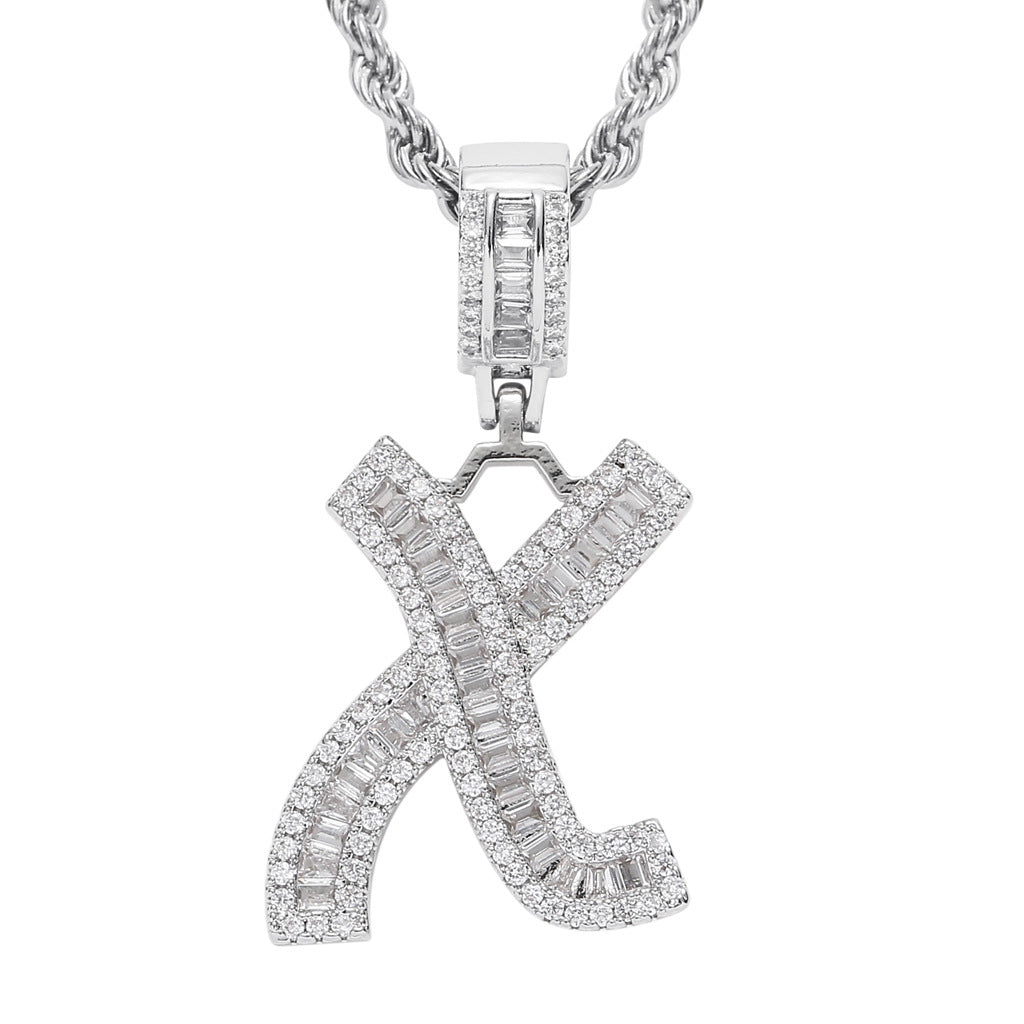 Zircon 26 English Letters Male And Female Hip-hop Pendants Creative Hipster Rap Necklace