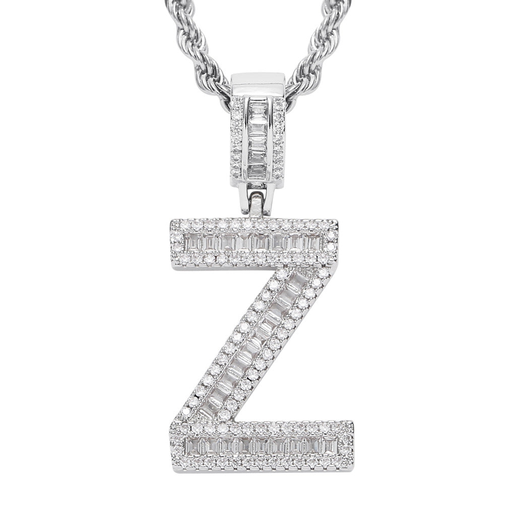 Zircon 26 English Letters Male And Female Hip-hop Pendants Creative Hipster Rap Necklace