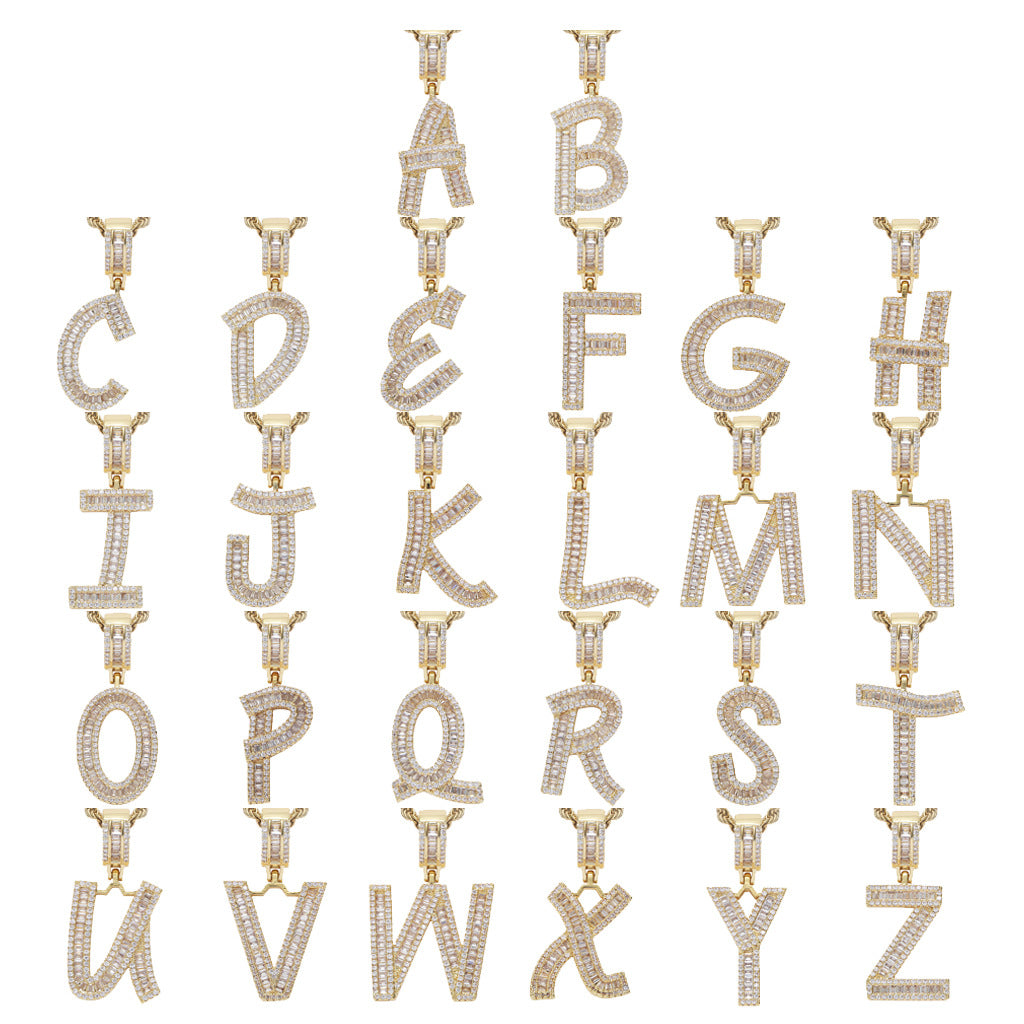 Zircon 26 English Letters Male And Female Hip-hop Pendants Creative Hipster Rap Necklace