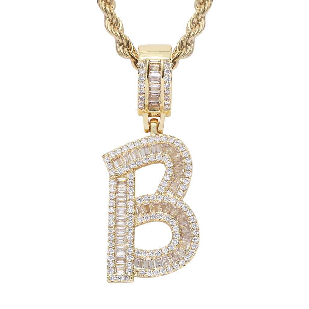 Zircon 26 English Letters Male And Female Hip-hop Pendants Creative Hipster Rap Necklace