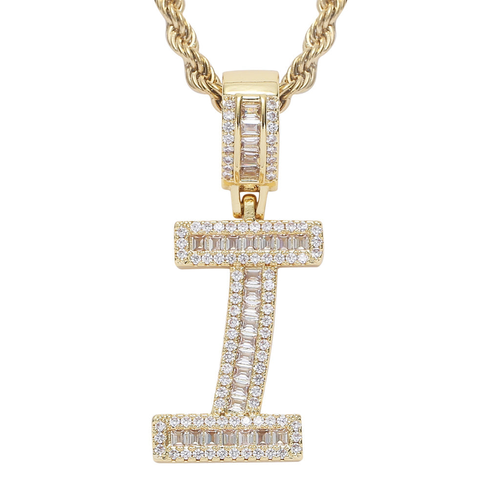 Zircon 26 English Letters Male And Female Hip-hop Pendants Creative Hipster Rap Necklace