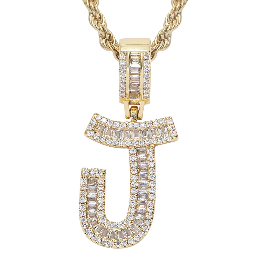 Zircon 26 English Letters Male And Female Hip-hop Pendants Creative Hipster Rap Necklace