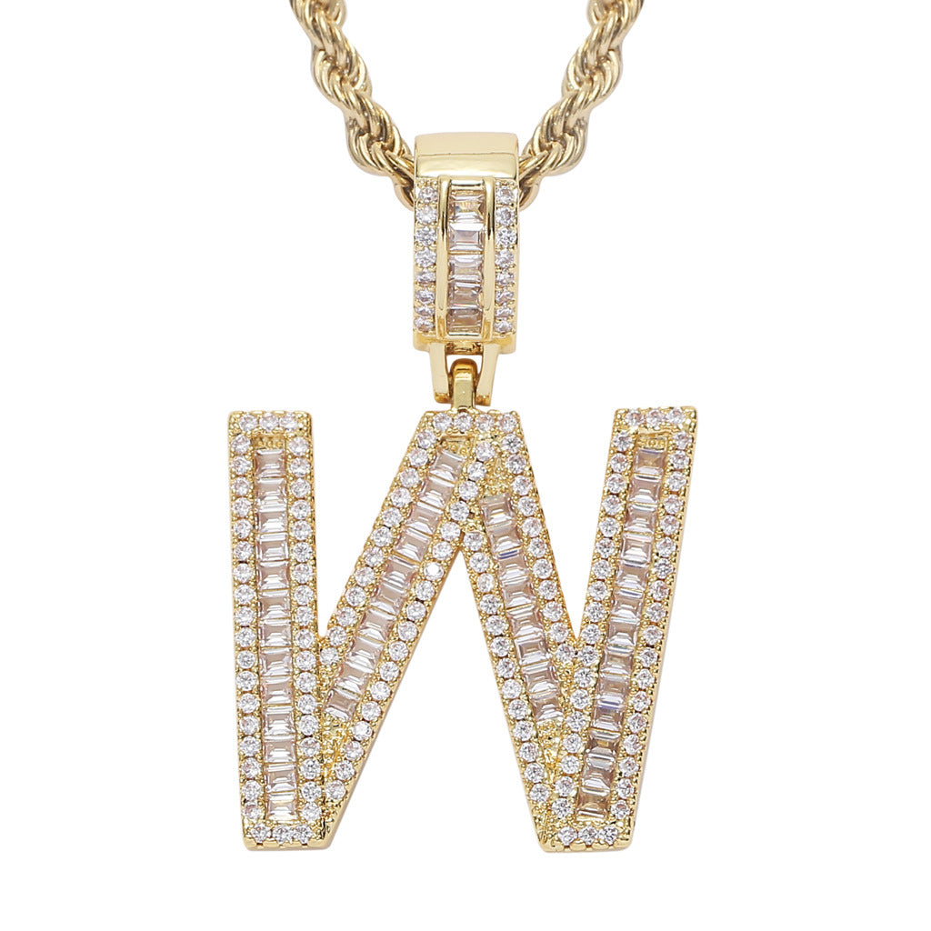 Zircon 26 English Letters Male And Female Hip-hop Pendants Creative Hipster Rap Necklace