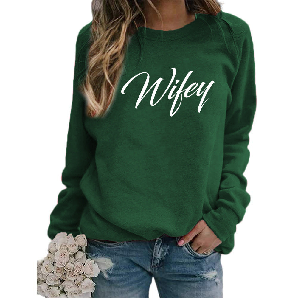 Wifey Letter Print Crew Neck Hoodier Casual