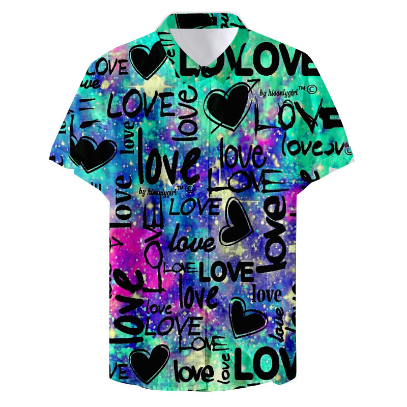 Graffiti Style Hawaiian Polyester Dark Casual Shirt