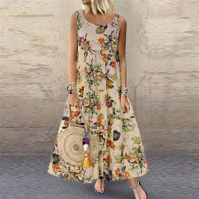 Bohemian Floral Dress Women Summer Beach Long Dress