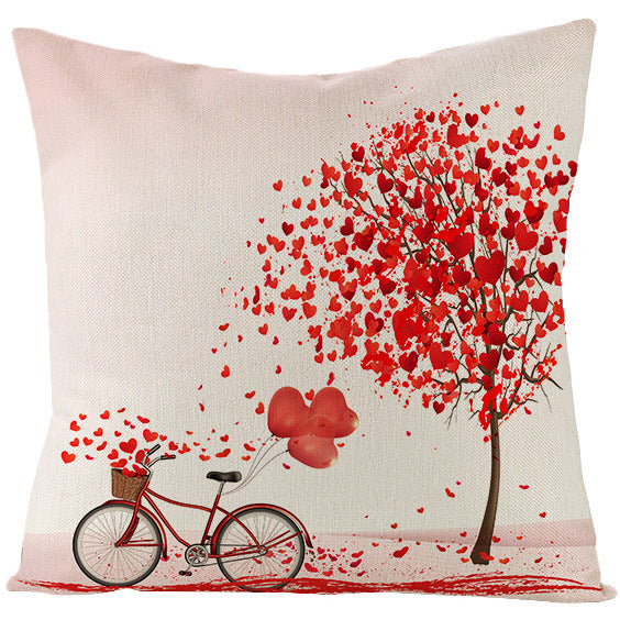 Valentine's Day Red Heart Linen Pillowcase