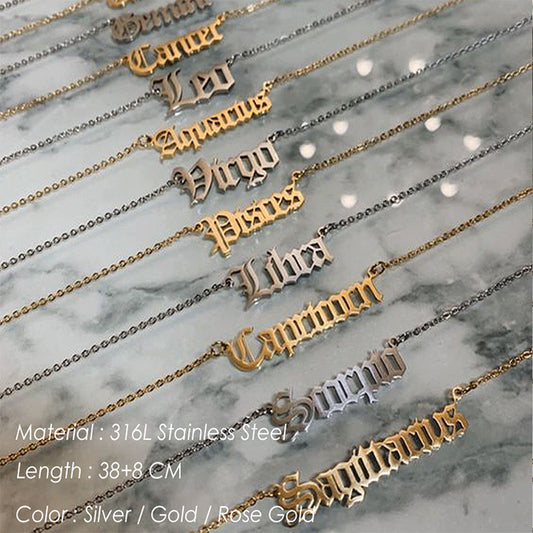 12 Constellation Pendant 316L Titanium Steel Gold Plated Necklace Wholesale