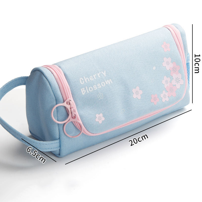 Canvas Pencil Case Large Capacity Simple Girl Japanese Cute Girl Heart Stationery Box Korean Pencil Case Multi-function