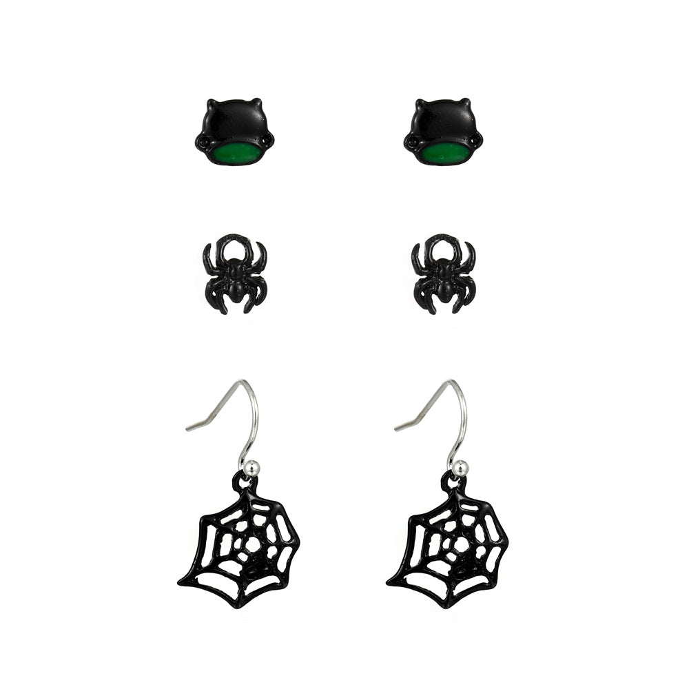 Spider Web Skull Earrings Halloween Gothic