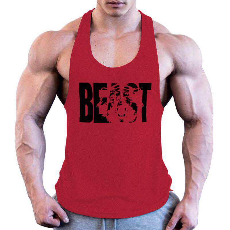 Men's Fitness Sports Summer Cotton Printed Wide Strap Vest