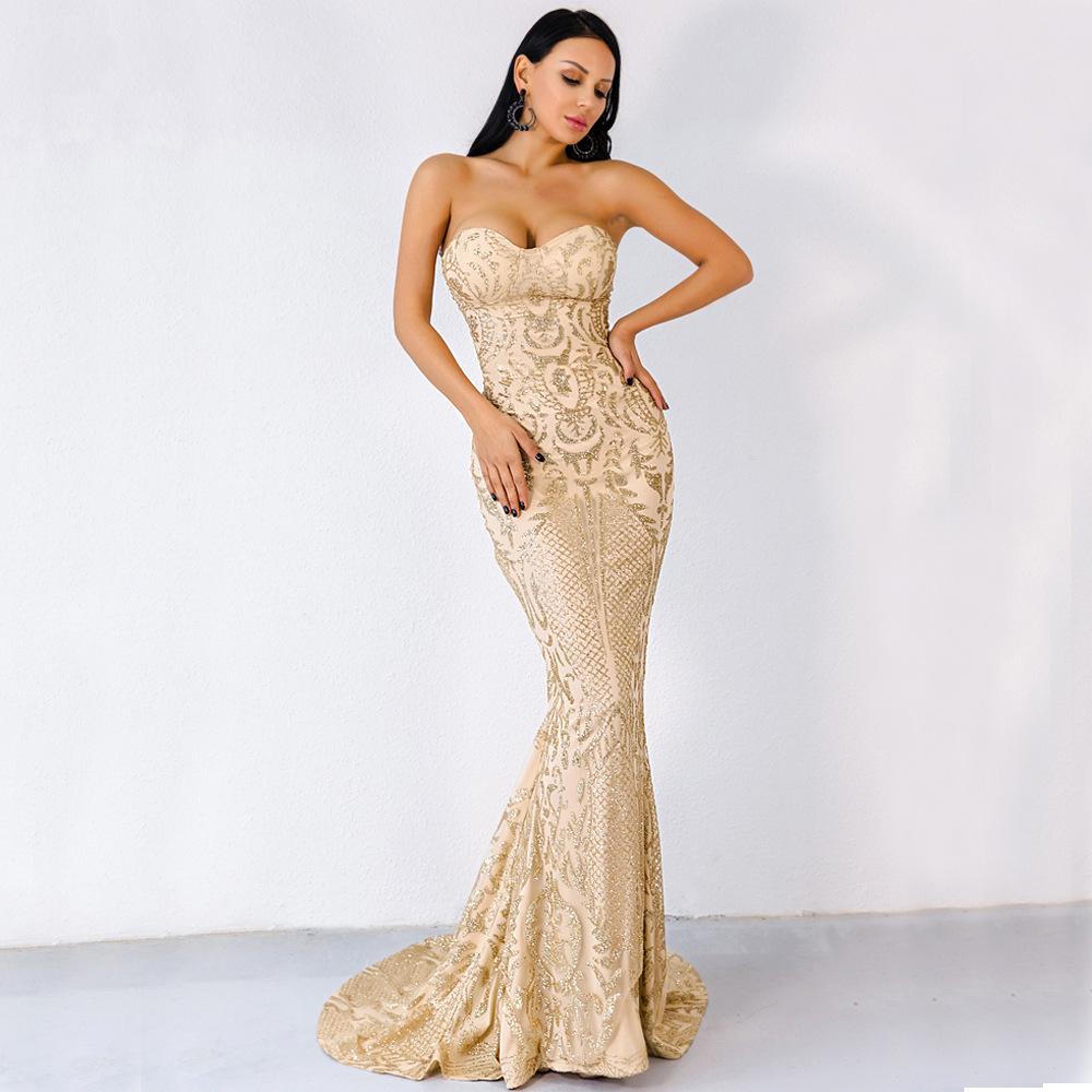 SEXY ELEGANT STRAPLESS GEOMETRIC EVENING DRESS SEXY ELEGANT STRAPLESS GEOMETRIC EVENING DRESS