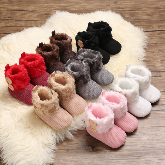 Knitted Snow Boots 0-1 Year Old Female Baby Cotton Shoes Velcro Baby Shoes Plus Velvet Toddler Shoes Support One Drop Shipping