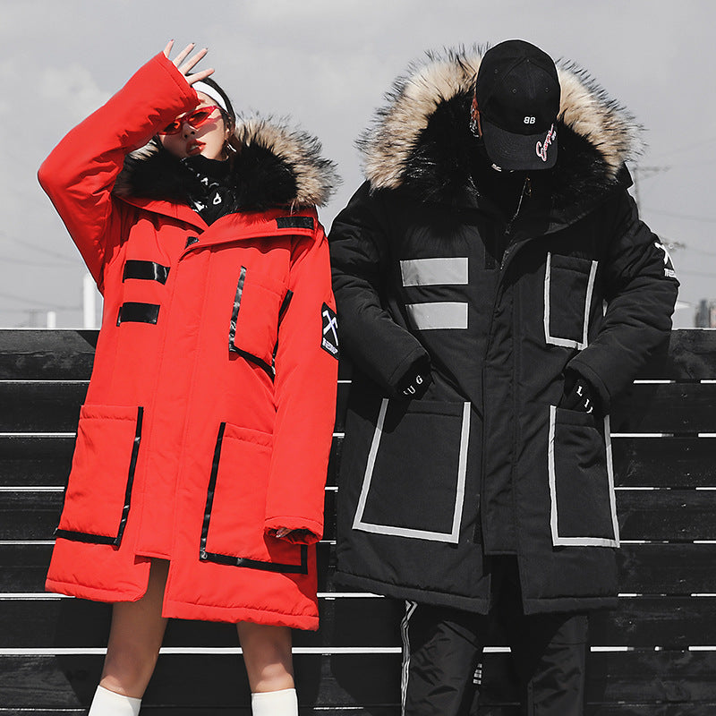 Winter new style national tide couples long casual cotton coat