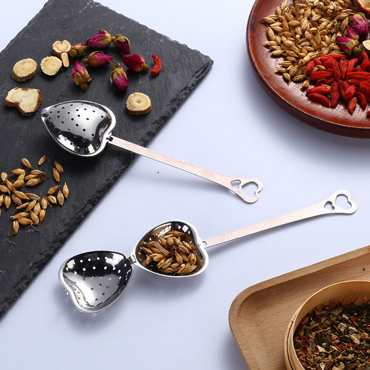 Stainless Steel Tea Filter With Chain Metal Herb Spice Strainer Spoon Heart Shaped Tea Infuser Seasoning Ball Teaware