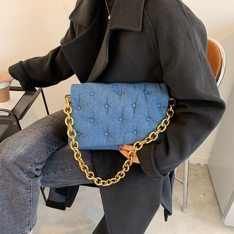 Branded Women's Shoulder Bags 2020 Denim Quality Thick Metal Chain Shoulder Purses And Handbag Women Clutch Bags Ladies Hobo Bag