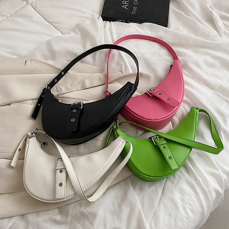 Small Simple Leather Saddle Crossbody Bag For Women 2022 Summer Branded Trendy Fashion Shoulder Handbags And Purses Belt Design