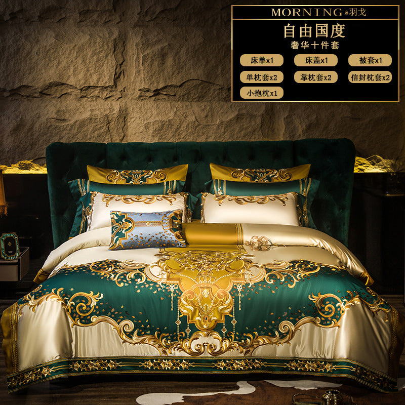 Luxury Villa European-style Four-piece Bedding Set High-end Elegant Satin Embroided Bed Sheet Bedspread Four 60-piece Set