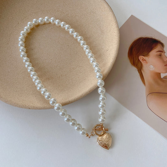 Electroplating Clavicle Chain Love Pearl Necklace