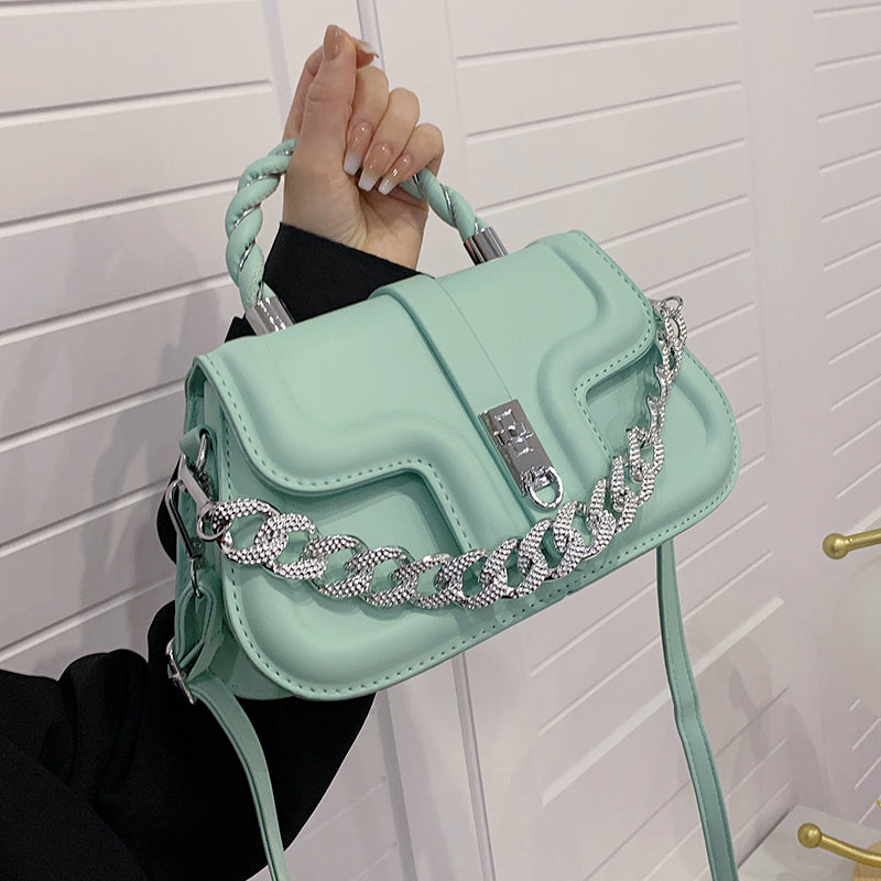 Luxury Designer Small PU Leather Handbag Ladies Crossbody Bags New Trend Single Shoulder Bag Thick Chain Rope Handle Totes