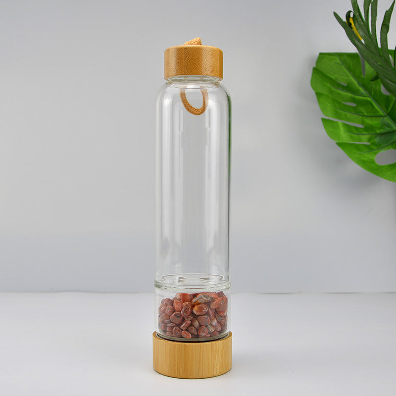 Bamboo Cover Two Capacity Crystal Power Stone Water Cup