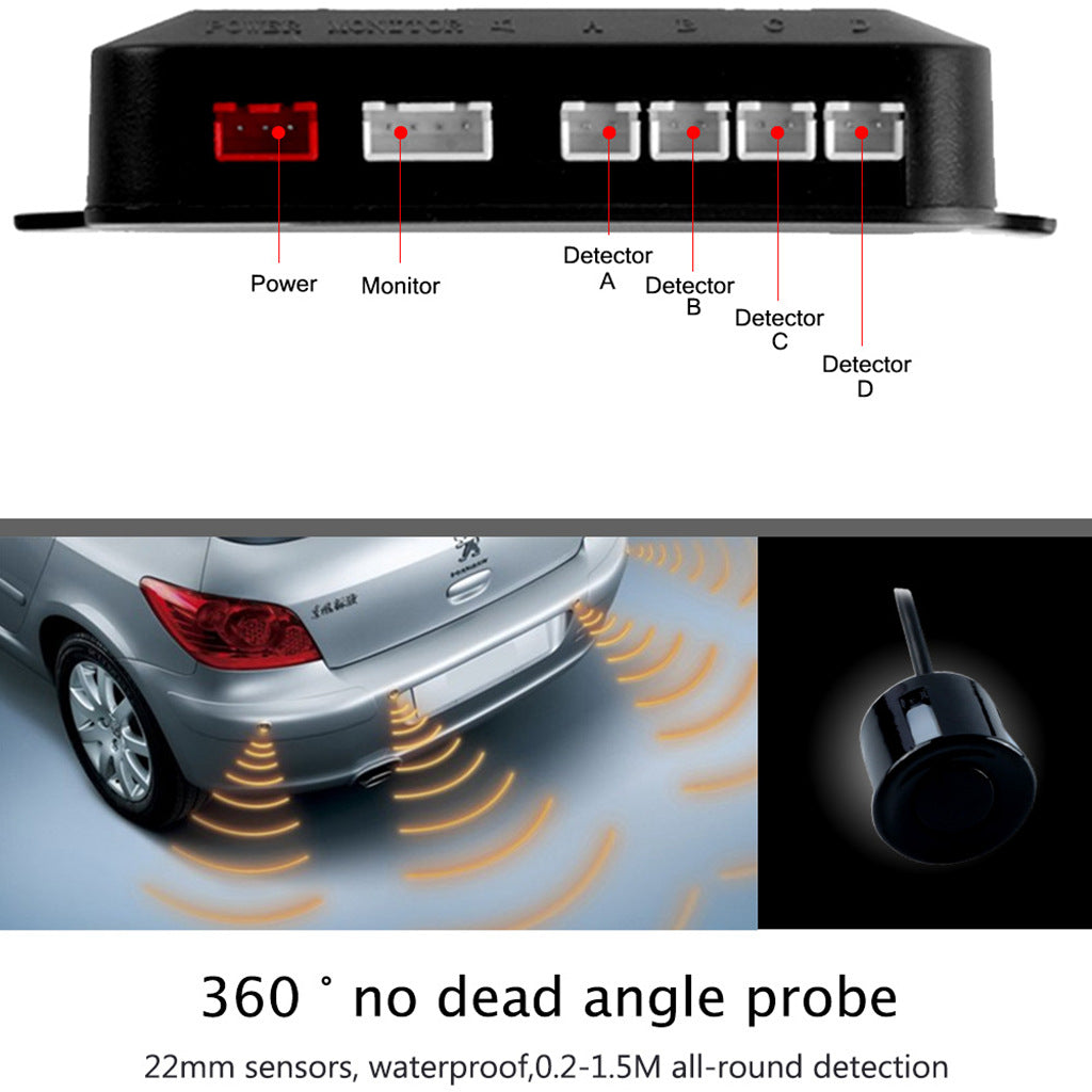 Car LED Crescent Buzzer Parking Sensor 4 Probes