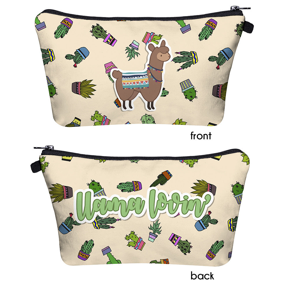 Portable Travel Cosmetic Bag 3d Digital Printing Cartoon Alpaca Storage Washing Bag