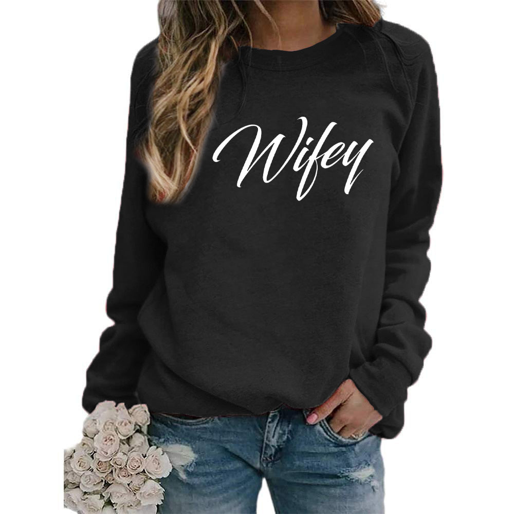 Wifey Letter Print Crew Neck Hoodier Casual