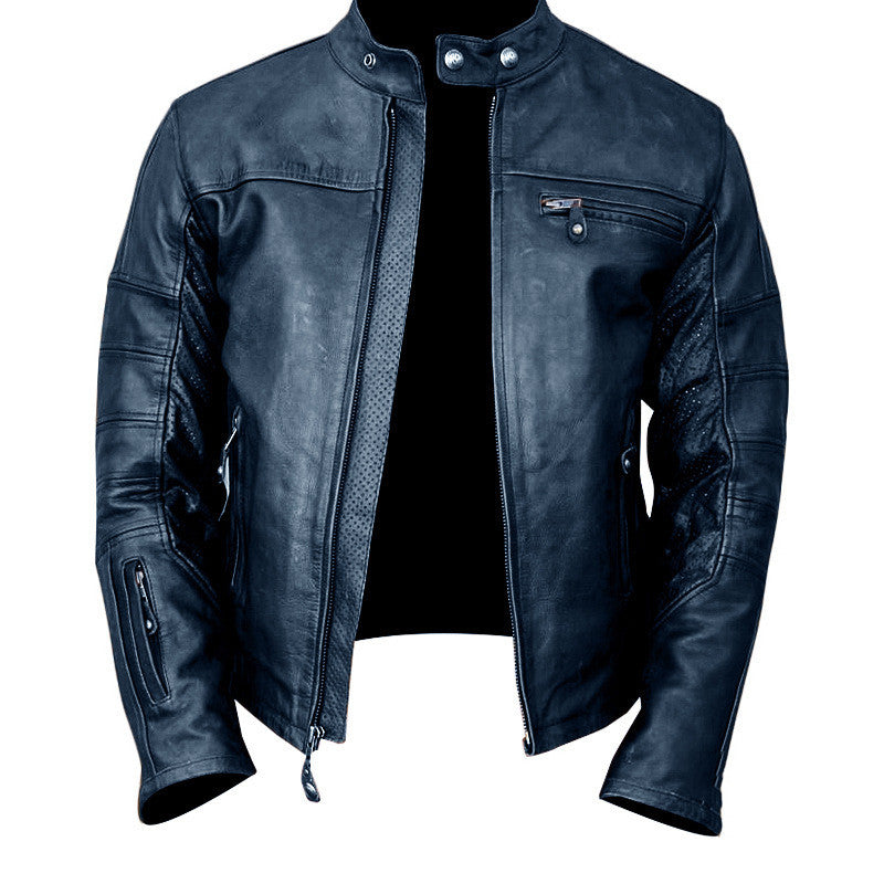 European And American Fashion Men's Slim Short Zipper Leather Jacket