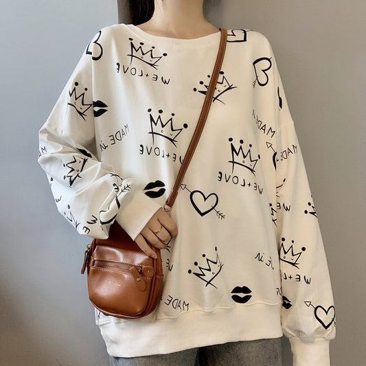 Front And Back Graffiti Printed Long-sleeved Sweater Women