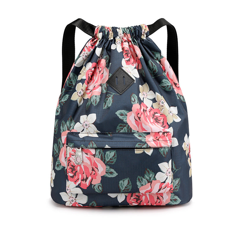 Travel Drawstring Ladies Print Backpack Large Capacity Oxford Cloth