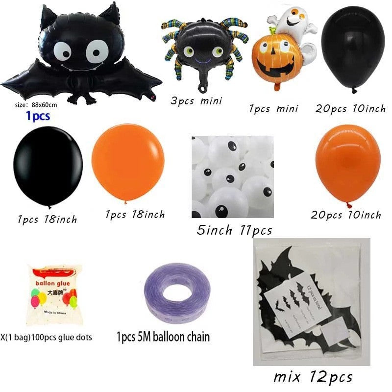 New Halloween Large Bat Black Orange Print Balloon Set