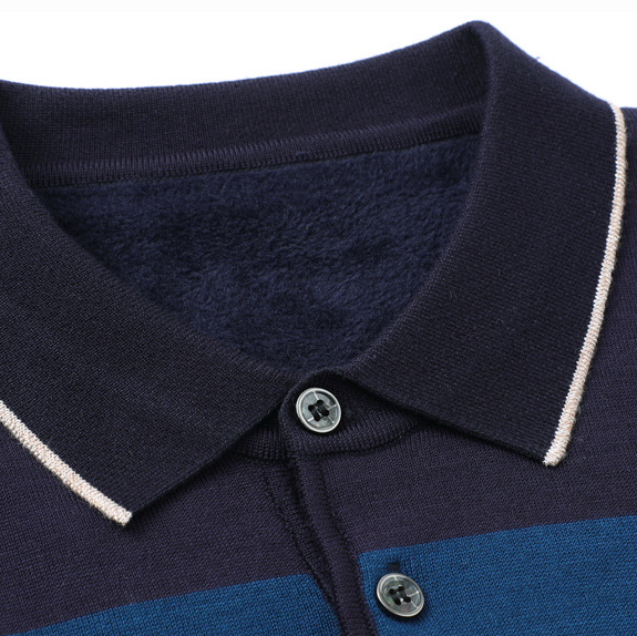 Middle-aged Lapel Long-sleeve T-shirt With Fleece And Thickness