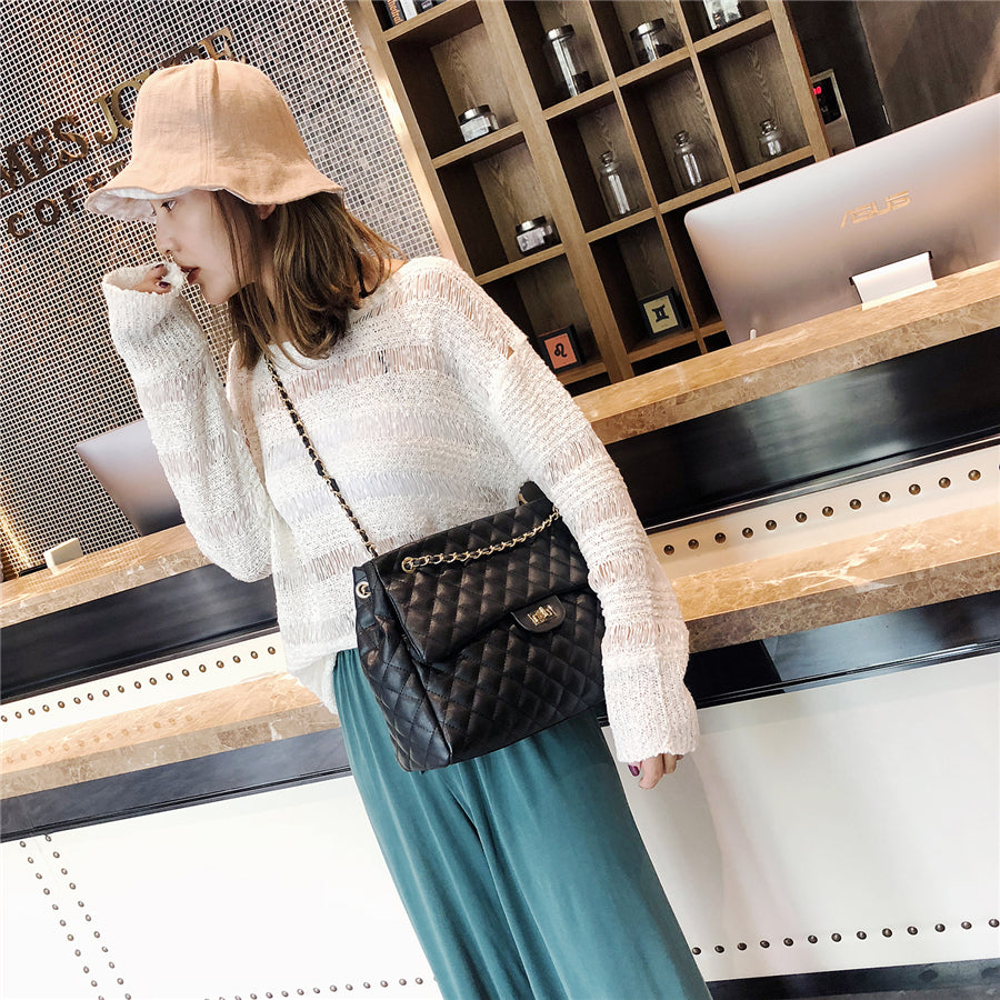 Autumn And Winter New Large-capacity Handbags Korean Version Fashion Rhombus Bag Trend All-match One-shoulder Messenger Bag Large Bag Women