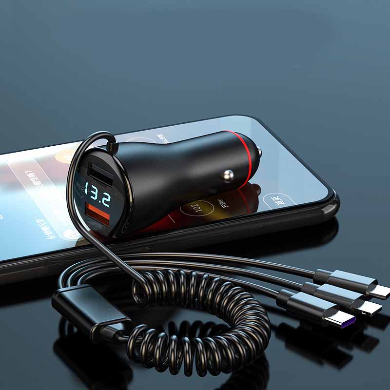 Multifunctional Dual Usb One With Three Wire Charger