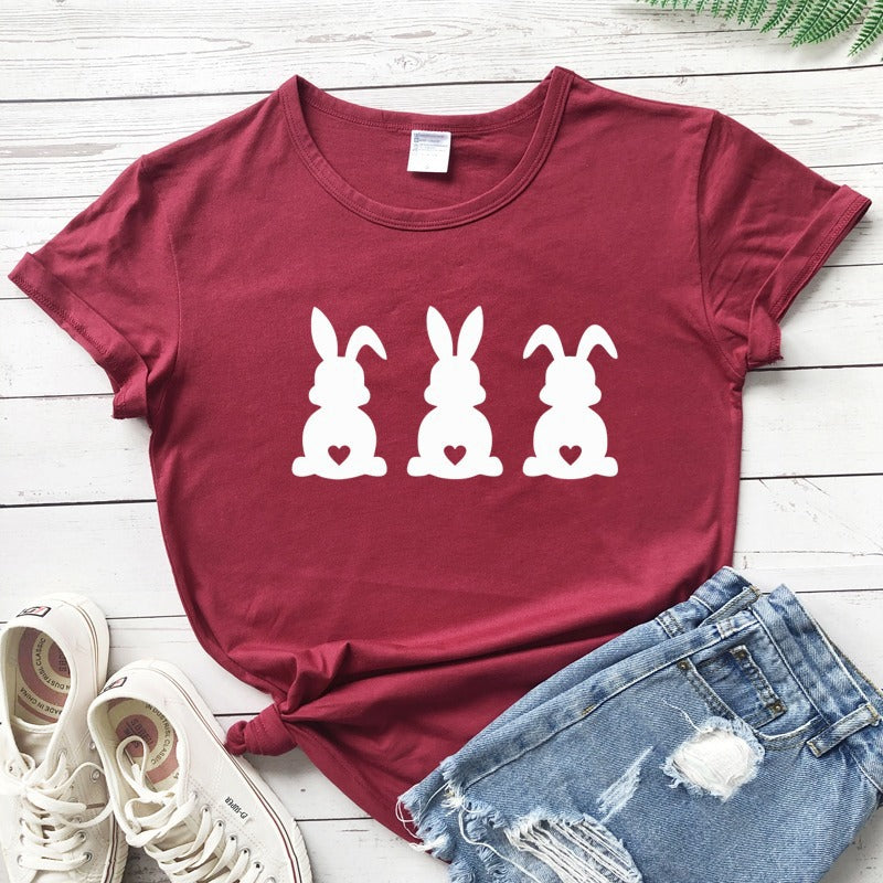 Women's Fashion Easter Rabbit Printed Short-sleeved T-shirt