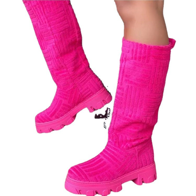 Mid Calf Boots Fashion Platform Western Boots Women Autumn Winter Shoes