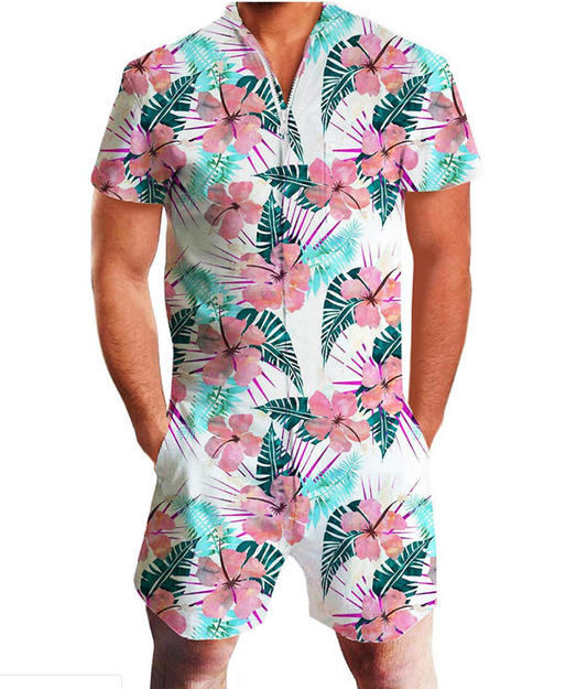 Summer short-sleeve jumpsuit Hawaiian Topical