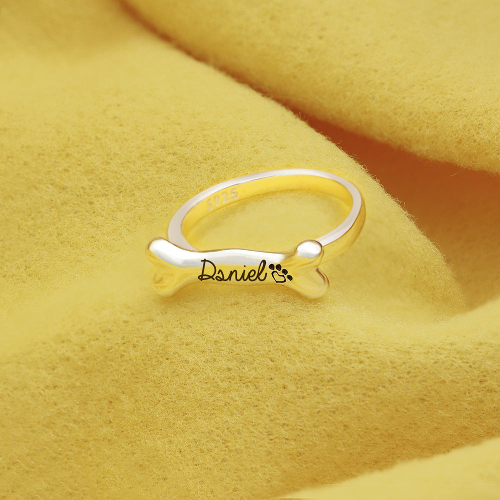 New Product 925 Silver Dog Bone Ring Pet Jewelry Series Personalized Custom Name Ring Jewelry