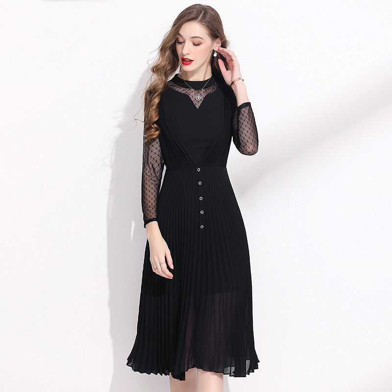 Femininity Black Chiffon Long Sleeve Dress