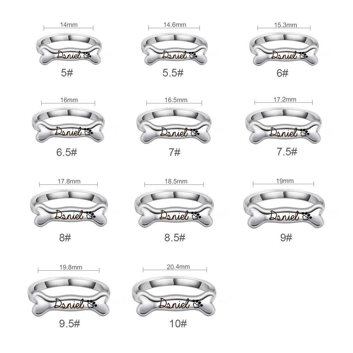 New Product 925 Silver Dog Bone Ring Pet Jewelry Series Personalized Custom Name Ring Jewelry