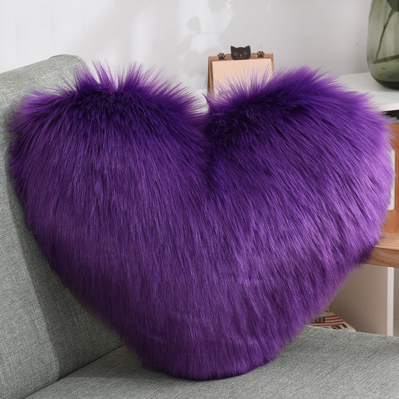 Throw Pillows Heart Shape Long Plush Fluffy Shaggy Cushion Cover