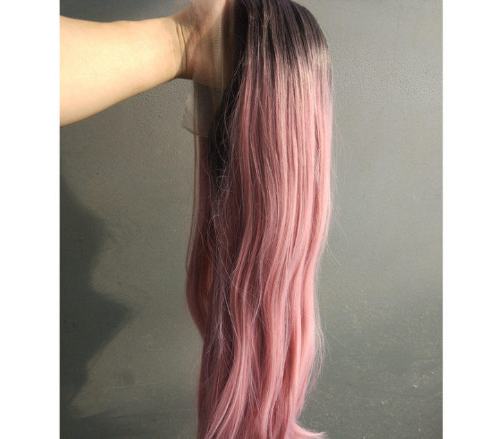 Front lace wig long straight hair female middle gradient ombre