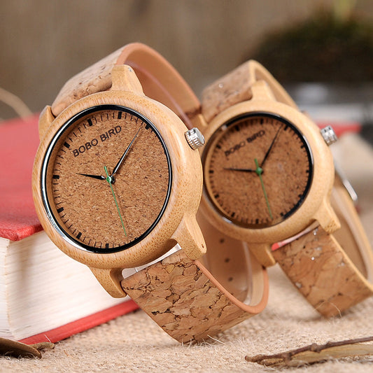 BOBO BIRD Simple Temperament Bamboo Wood Quartz Couple Watch With Japanese Movement As A Gift