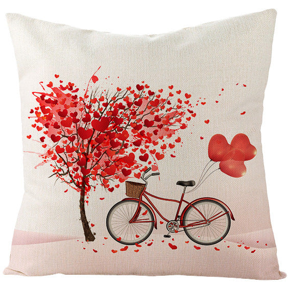 Valentine's Day Red Heart Linen Pillowcase