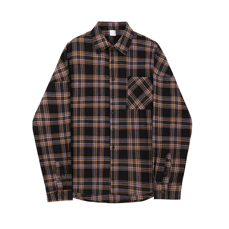 Men's Long Sleeve Trendy Loose Plaid Shirt