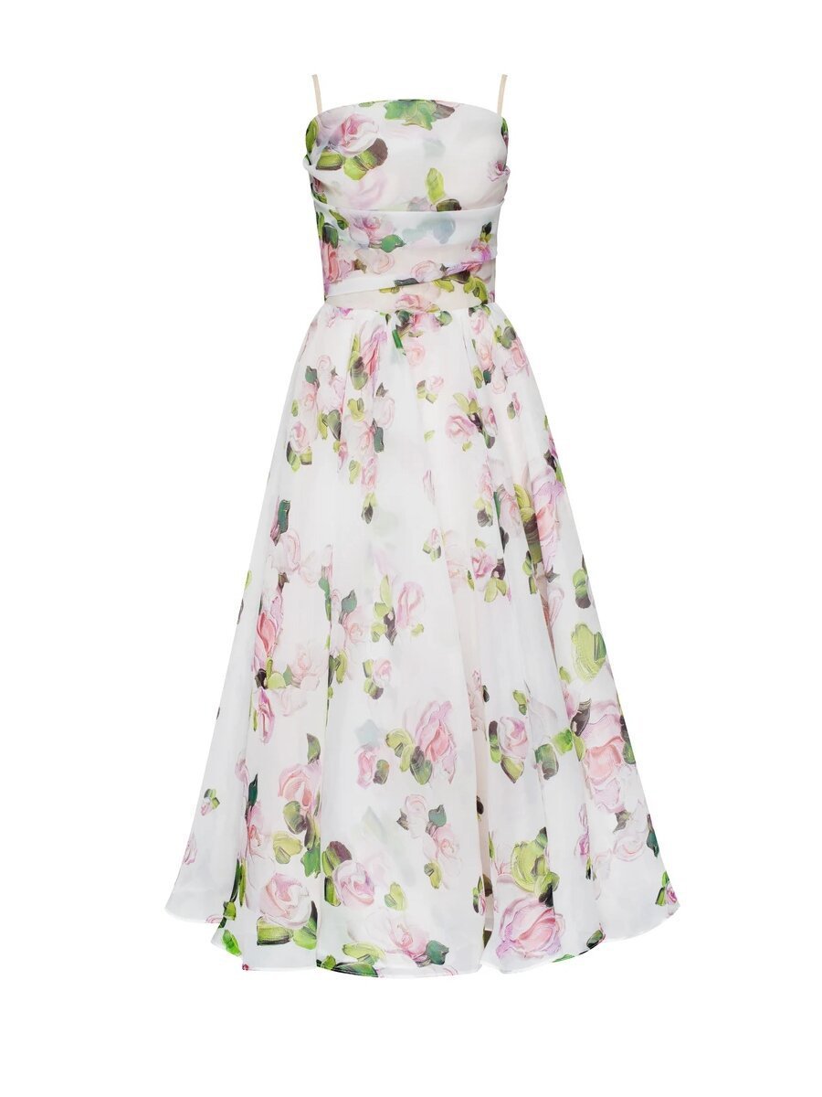 Strapless Sleeveless Printed Swing Dress