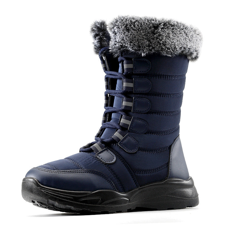 Winter Snow Boots Lace-up Platform Boots Fuzzy Shoes Women