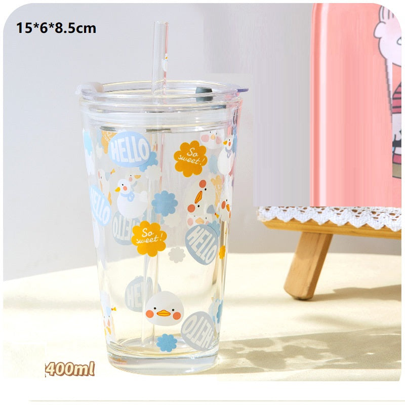 High Borosilicate Duck Duck Straw Glass Girl Heart